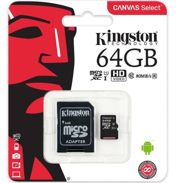 CARTAO MEMORIA MICRO SD 64GB CL10 100R C/ADAPTADOR  KINGSTON