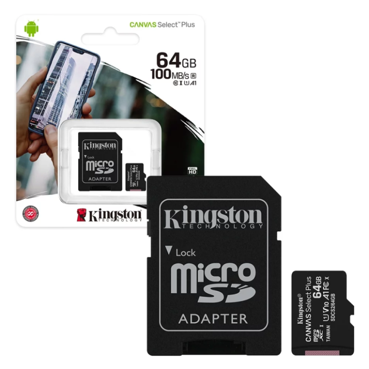 CARTAO MEMORIA MICRO SD 64GB CL10 REACT PLUS + ADAPTADOR KINGSTON