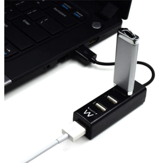 HUB MINI EWENT USB 2.0 4 PORTAS PRETO