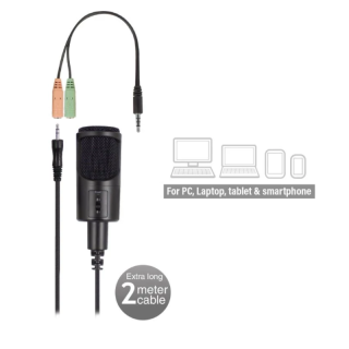 MICROFONE EWENT NC, C/ SUPORTE, 2.0M PRETO