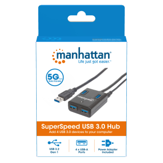 HUB USB-A (3.0) 4xUSB-A max 5 Gbps (AC 5V/3A) MANHATTAN