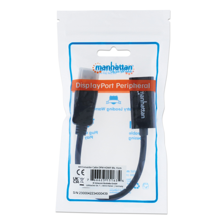 ADAPTADOR DISPLAYPORT (M) TO HDMI (F) 1080p MANHATTAN