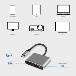 ADAPTADOR EWENT USB-C TO HDMI + VGA DUAL DISPLAY