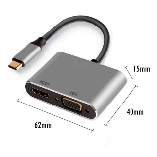 ADAPTADOR EWENT USB-C TO HDMI + VGA DUAL DISPLAY