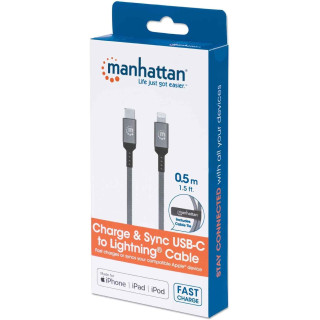 CABO ILYNK USB-C (M) 0.5MT TO LIGHTNING (M) 18W MANHATTAN