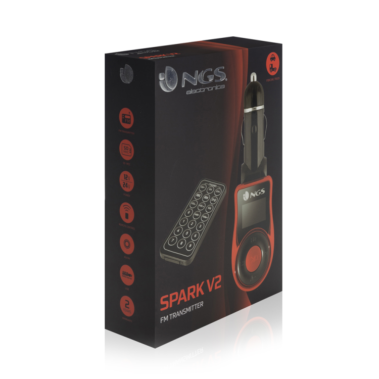 TRANSMISSOR NGS FM P/CARRO MP3 USB SD/MMC AUX IN SPARKV2