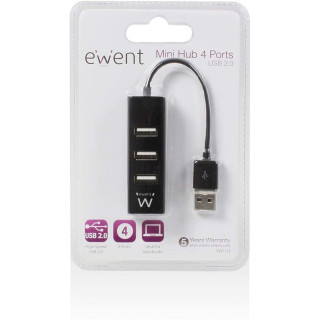 HUB MINI EWENT USB 2.0 4 PORTAS PRETO