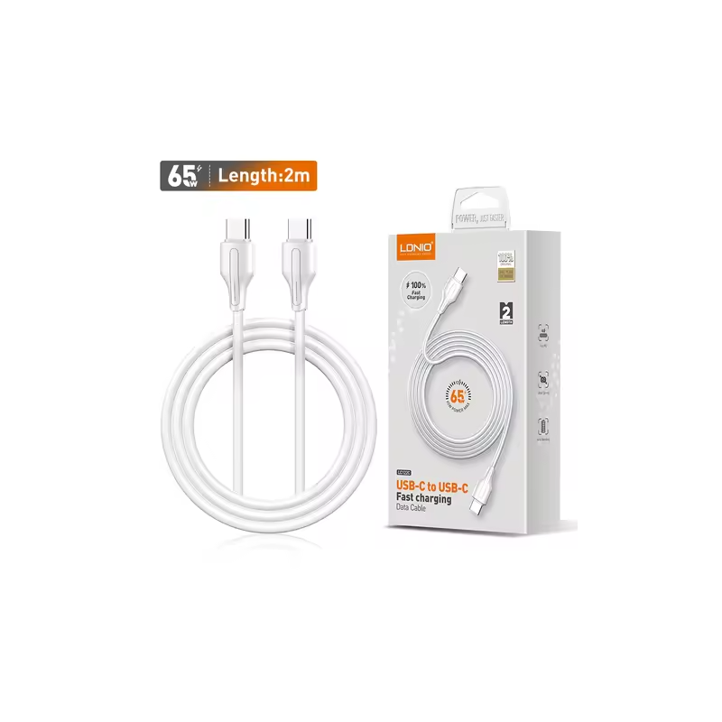 CABO LDNIO USB-C PARA USB-C 1M PD-QC FAST CHARGING BRANCO